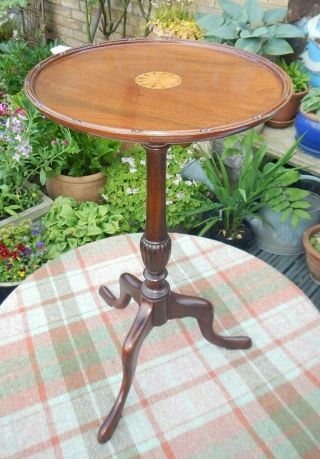 Old Vintage Small Solid Mahogany Tripod Wine Table Side Table Inlaid Decoration