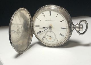 1882 Elgin Coin Silver Hunting Case 11j Key Wind Pocket Watch Parts/ Restoration