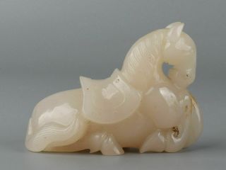 Chinese Exquisite Hand - Carved Horse Carving Hetian Jade Statue