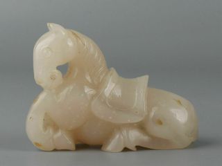 Chinese Exquisite Hand - carved horse Carving Hetian jade statue 3