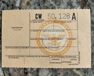 Rare Vintage Military Id Armed Services U.  S.  Army Identification Card