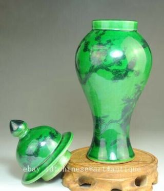 old green glaze porcelain hand - painted plum blossom vase /qianlong mark Ab02B 4