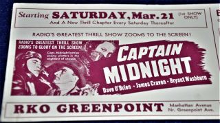 Captain Midnight Movie Serial Blotter,  1942,  Promo Card,  VF, 2