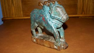 Antique Primitive Folk Art Wood Bull Hand Carved Painted Pull Toy8 " Tall