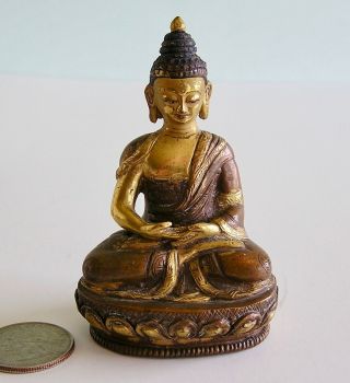 Small Bronze Buddha Shakyamuni Two Colors Of Metal Articulated Robe And Face