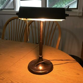 Antique Brass & Copper Bankers Desk Lamp Pull Chain