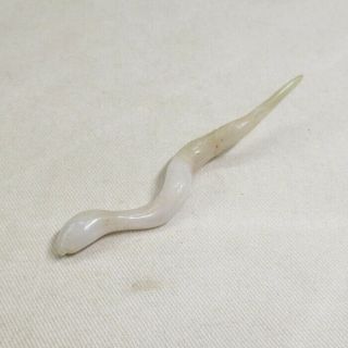 G769: Chinese Small Snake Statue Of White Stone Carving Ware As Brush Rest