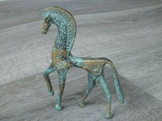 Vintage Mid Century Etruscan Bronze Verdigris Horse; In Style Of Fredic Weinburg