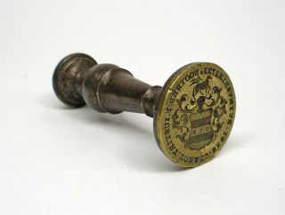 Attractive Antique Wrought Iron And Engraved Brass Wax Seal Stamp,  Dated 1723