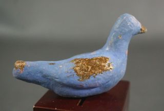 Civil War Redware Ceramic Blue - Bird Figure Sculpture Ocarina Whistle Dove Pigeon