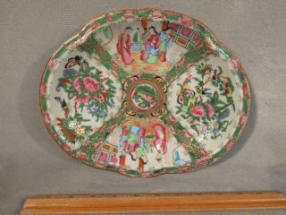 Antique Chinese Export Rose Medallion 10 " Kidney Shaped Serving Bowl Tray -