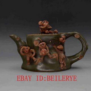 Vintage Chinese Yixing Zisha Hand - Carved Monkey Teapot Made By Chen Mingyuan