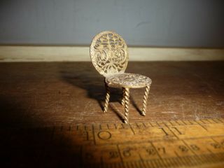 Miniature Doll ' s chair made from 18th C.  Pocket Watch Cock parts.  Pierced Brass 4