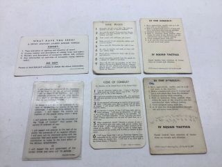 6 Pc.  Vietnam Era US Army Pocket Cards.  SMLM Nine Rules Rifle Squad Conduct 2