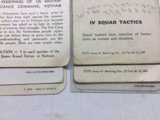 6 Pc.  Vietnam Era US Army Pocket Cards.  SMLM Nine Rules Rifle Squad Conduct 4