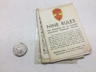 6 Pc.  Vietnam Era US Army Pocket Cards.  SMLM Nine Rules Rifle Squad Conduct 5