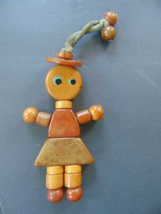 C.  1940 Vintage Bakelite Baby Toy - Teether Doll - Teething Doll - Rattle - Crib