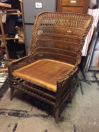 Antique Wicker Chair Heywood Bros Pre - 1897 Pre Wakefield For Repair Early 1800s