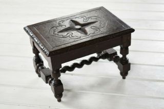 Small Antique English Carved Oak Footstool,  Antique Stool,  Antique Footstool,  Wood