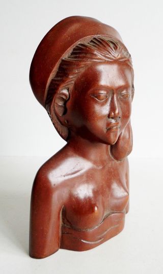Fine Old Indonesian Wood Carving Of A Young Maiden - Marked Bali On The Base