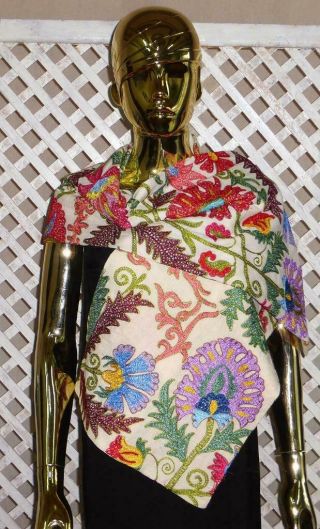 Uzbek Silk Embroidered Suzani Shawl Scarf For Your Wardrobe A12912