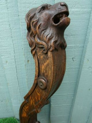 19thc Gothic Wooden Oak Carving With Intricate Lion Head To Top C1890s