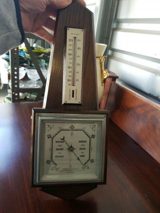 Antique English Wood Barometer & Thermometer