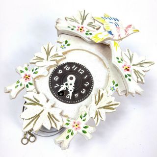 Vintage White Mini Hand Painted Cuckoo Clock 5.  5 " Tall