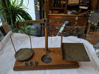 Vintage Brass Weighing Scales Degrave And Co London,  Stamped With Gpo