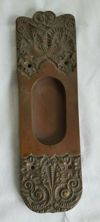 Antique Ornate Solid Brass Door Push Plate Pocket Door Late 19th C.