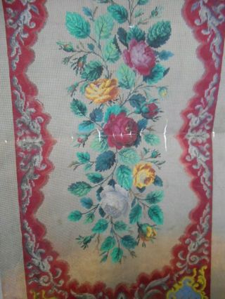 Antique large Berlin woolwork pattern chair back rose sprays 6