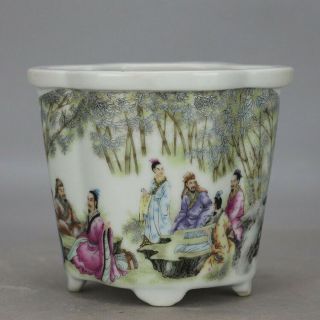 China Old Hand - Carved Porcelain Famille Rose Glaze Figure Pattern Flowerpot C01