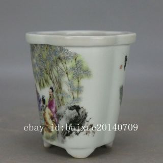 China old hand - carved porcelain famille rose glaze figure pattern flowerpot c01 5