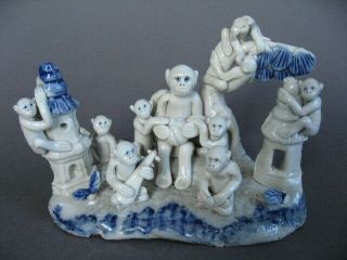 An Unusual Chinese Porcelain Monkey Troupe,  In Human Positions.  Late 19th C/ Re