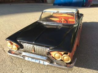 Tin Friction Car Plymouth " 1961 Belvedere " Tri - Tone Black - Cream And Salmon