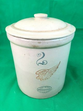 Antique Red Wing Union Stoneware Crock 2 Gallon & 2 Lid