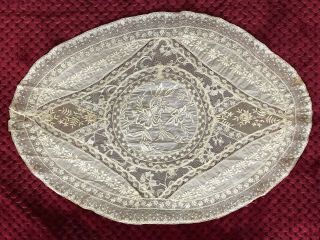 Gorgeous Antique French Normandy Lace Doily 20 " By 13 1/2 "