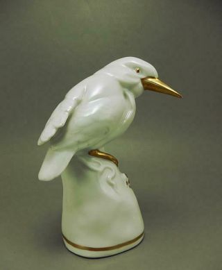 ART DECO KARL ENS VOLKSTEDT GILDED PORCELAIN KINGFISHER BIRD 1920 4