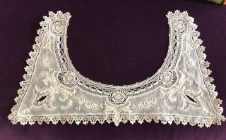French Needle Lace Antique Collar Ornate Floral 1900’s Embroidered
