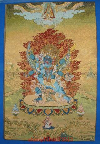 Handmade Embroidered Silk Mural Thanka God Buddha Religion Deco Art 096