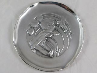 Art Nouveau Cast Silver? Plate Pin Tray Child & Butterfly Signed A.  W.  D