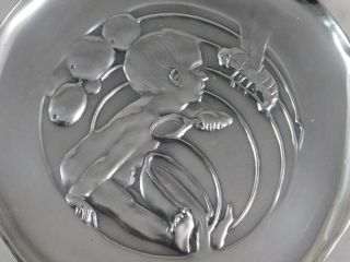 Art Nouveau Cast Silver? Plate Pin Tray Child & Butterfly Signed A.  W.  D 8