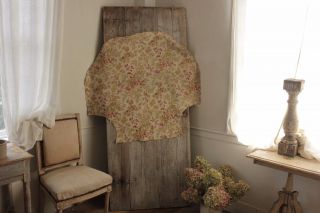 Fabric antique French floral printed cotton circa 1890 upholstery weight heavy 2