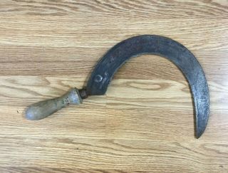 Antique Primitive Sickle Blade Hand Tool Wood Handle Hand Made In Austria