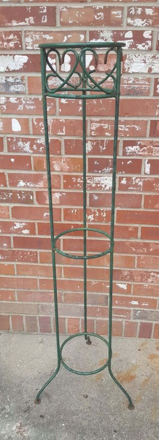 Vintage Wrought Iron Plant Stand Tower Marbled Green 3 Tier 8.  5x48