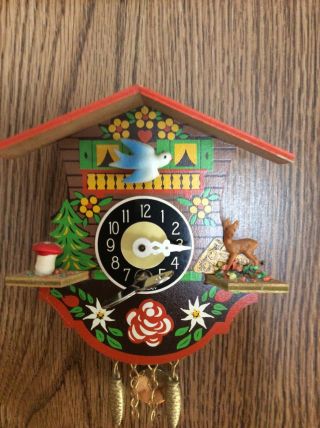 Vintage Mini Germany Cuckoo Clock Chalet This 1 has key & all its parts 3
