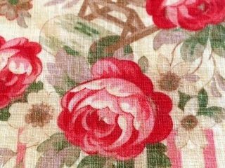 Antique French Textile Roses Flower Baskets Vines Pinks Red