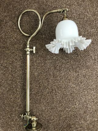 Antique Victorian Brass Gas Wall / Ceiling Light With Glass Shade Converted