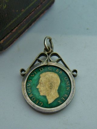 A Nicely Enamel Worked 1938 Silver King George VI Sixpence Pendant Fob / Charm 3