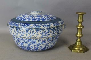 A 19th C Blue Spatterware Or Spongeware Covered Mixing Bowl With Collar